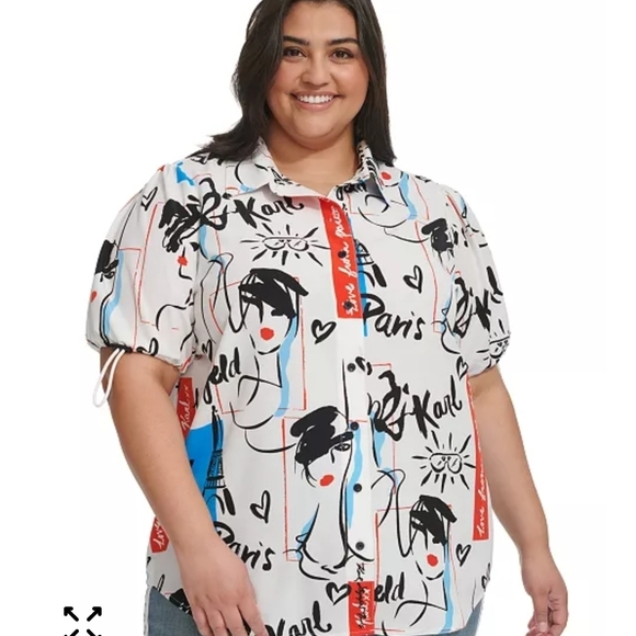 Karl Lagerfeld Tops - Karl Lagerfeld Abstract Paris Print Blouse 2XL